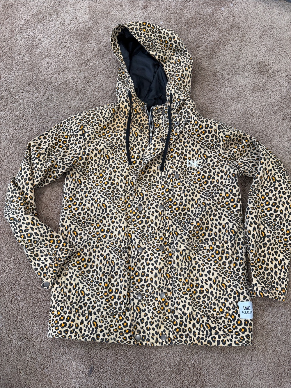 Ethik Leopard Print Hooded Coat- Tan/Black
